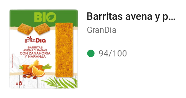 Barritas avena y pasas con zanahoria y naranja
