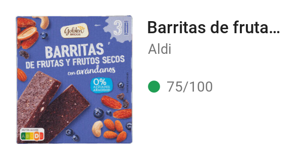 Barritas de frutas y frutos secos con arándanos