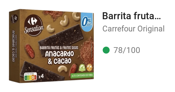 Barrita frutas & frutos secos anacardo & cacao