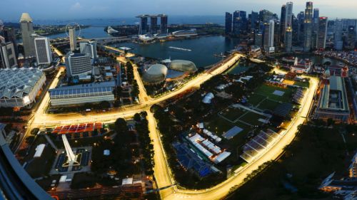 Marina Bay Circuit, Marina Bay, Singapore. Thursday 14 September 2017. An aerial view of the Marina Bay Circuit as final preparations are made.
