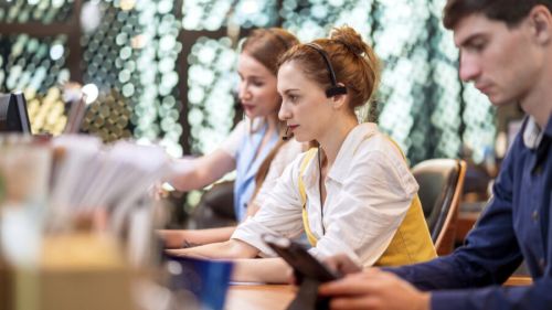 Back-office employees working at computer