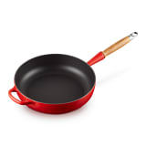 Le Creuset Signature Enamelled Cast Iron Sauté Pan with Wooden Handle, 28cm - Cerise