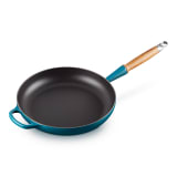 Le Creuset Signature Enamelled Cast Iron Frying Pan with Wooden Handle, 28cm - Deep teal