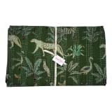 India Ink Forest Green Safari Kantha Stitched Throw - 220cm x 270cm 