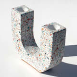 Alkaline U-shaped Terrazzo Candlestick Holder - White and Multi-coloured Terrazzo