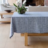 Linen House Navy Oxford Grid Tablecloth - 6-seater 