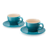 Le Creuset Cappuccino Cup and Saucer, Set of 2 - Caribbean Blue