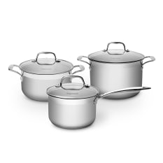 Sagenwolf Silver Series Stainless Steel Cookware Set with Glass Lids, 3-Piece