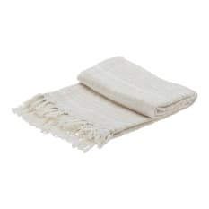 H & S Collection Off White Cotton Throw with Fringe