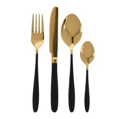 Excellent Houseware Gold Cutlery Set with Black Handles, 16-Piece