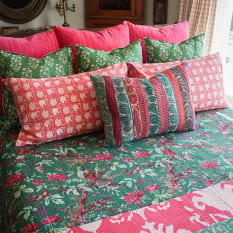 India Ink Green Bird of Paradise Kantha Stitched Throw