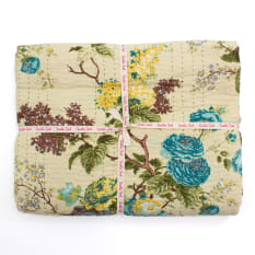 India Ink Green Aqua Floral Garden Kantha Stitched Throw