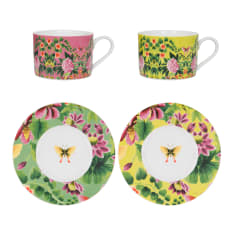 Designers Guild Ikebana Porcelain Cups & Saucers, Set of 4