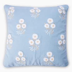 Thread Office Pale Blue Block Flower Embroidery Scatter Cushion with Feather Blend Inner, 50cm x 50cm