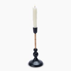 Thread Office Black Aluminium & Rattan Dinner Candle Holder
