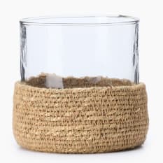 Thread Office Glass & Seagrass Candle Holder