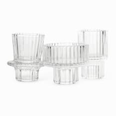 Thread Office Glass Ribbed Candle Holders, Set of 3