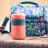 Built Insulated Stainless Steel Food Flask, 473ml - Orange & Teal on the table with a lunch bag