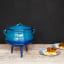 LK's Enamel Size 3 Potjie Pot - Blue with two plates of food