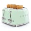 Smeg Retro 2000W 4 Slice Square Toaster, Pastel Green with toast