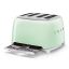 Smeg Retro 2000W 4 Slice Square Toaster, Pastel Green open crumb tray