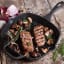 Victoria Seasoned Cast Iron Grill Pan with Helper Handle, 26cm with steak