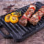 Victoria Seasoned Cast Iron Reversible Griddle, 32cm with meat 