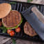 Victoria Seasoned Cast Iron Reversible Griddle, 32cm with beef patties