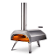 45 degree angled view of Ooni Karu wood & charcoal fired pizza oven when lit