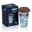 Delonghi Double Wall Ceramic Travel Mug, 300ml, Blue Flower Packaging