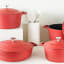 MasterClass Cast Aluminium 4L Casserole Pot, 24cm - Red on the counter with other sizes