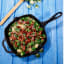 Victoria Matte Black Enamelled Cast Iron Grill Pan with Helper Handle, 26cm in use 