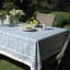 India Ink Block Print Garden Blue Tablecloth - 8 Seater in use