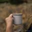 Barebones Enamel Cup, Set of 2 - Eggshell showing scale