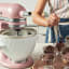 KitchenAid Ice Cream Maker Attachment on the kitchen counter with chocolate ice-cream