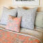 India Ink Peach French Toile Kantha Stitched Throw - Double on the bed