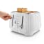 DeLonghi Ballerina 4-Slice Toaster, 1800W - Opaline White holding the metal wrapped touch points