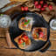 Victoria Enamelled Round Reversible Cast Iron Griddle, 32cm on the table with food