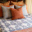 India Ink Blue Grand Ikat Kantha Stitched Throw - Double on the bed