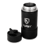 Kulgo Coffee Flask, 350ml - Black - Front view with the lid on the side 