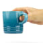 Le Creuset Stoneware Cappuccino Mug, 200ml - Caribbean Blue showing scale