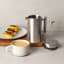 Yuppiechef Stainless Steel French Press - 350ml open with coffee cup and snacks