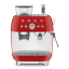 Smeg Retro Manual Espresso Coffee Machine with Grinder - Red angle