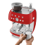 Smeg Retro Manual Espresso Coffee Machine with Grinder - Red with milk froth