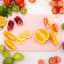 Zuutii Double-Sided Chopping Board - Sakura Pink with fruits