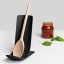 Blim Plus Stand Ladle Rest - Carbon Black with a wooden spoon