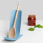 Blim Plus Stand Ladle Rest - Ocean Medium with a wooden spoon
