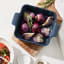 Maxwell & Williams Indulgence Square Dish, 19cm - Slate Blue on table with veg