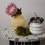 Thread Office Curvy Ceramic Planter - White on a side table with flowers