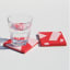 Alkaline Chunky Terrazzo Square Coasters, Set of 2 - Pink and Red with a glass